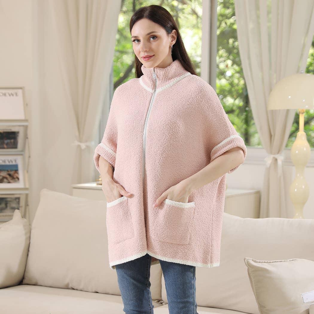 Fashion City - Wholesale Outerwear Poncho - Women's - Solid Zipper Jacket with Outlined Edges26