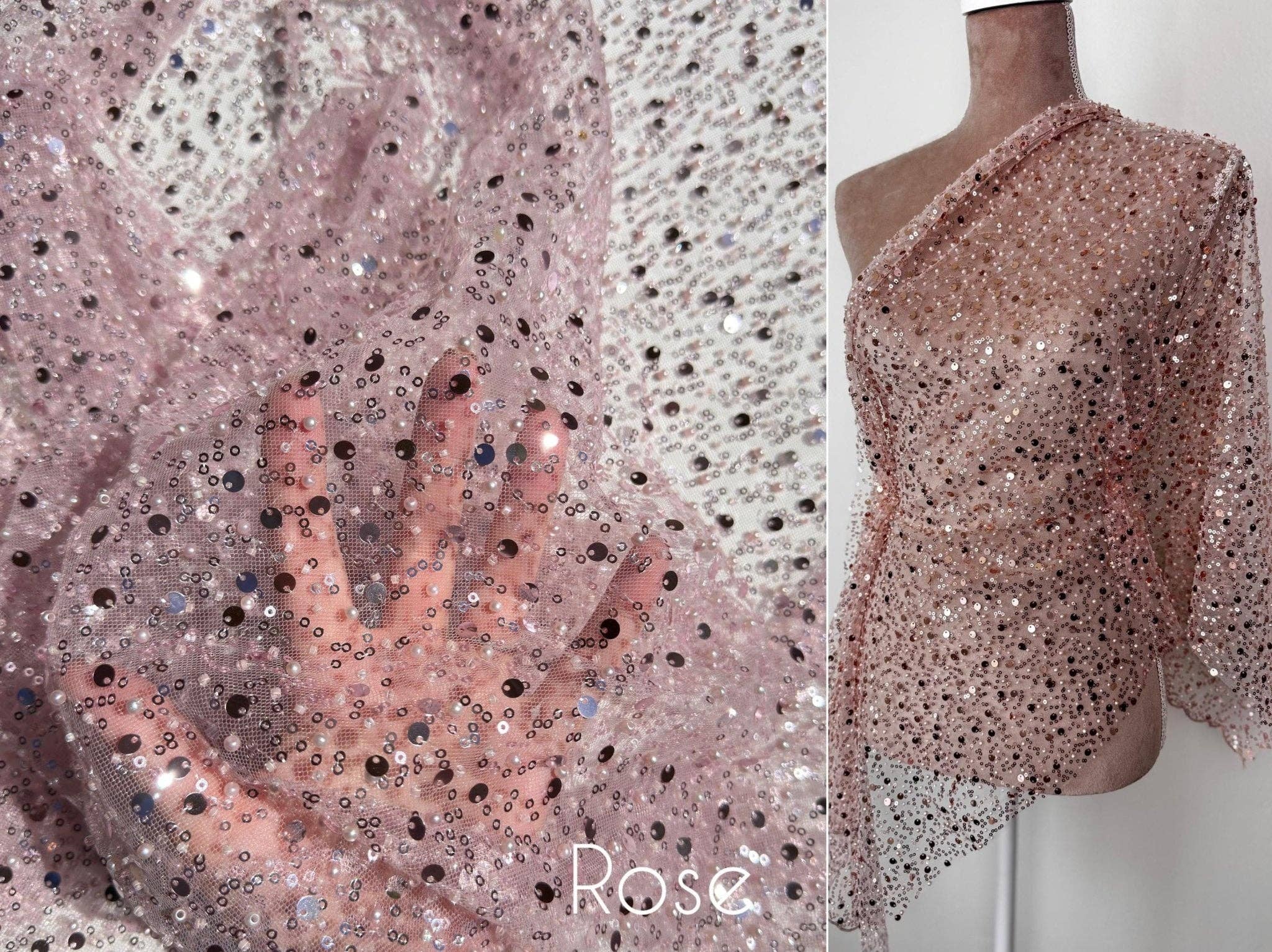 GalaTextile – Engroshandel Stofbolt – Luksuriøst brudepaliet- og perlebroderet blonde stof pr. meter med glimt5