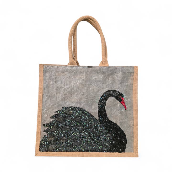 Black Swan Jeweled Tote Bag for wholesale by Dana's Uncommon Glass