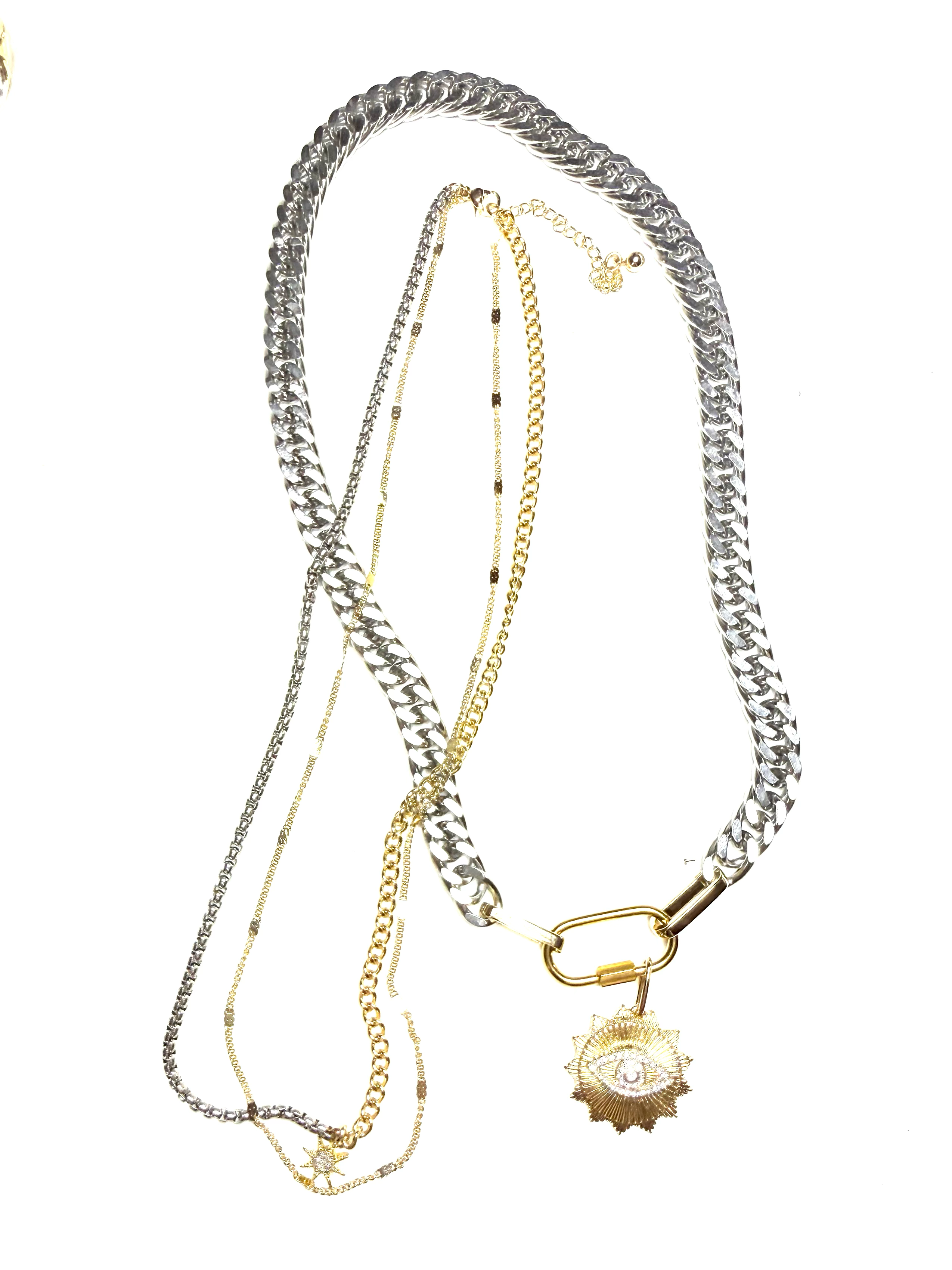 HoopLa - Venta al por mayor Collares con colgantes/abalorios - Collar de 3 posiciones con mosquetón de mal de ojo 2 en 1-PVD5