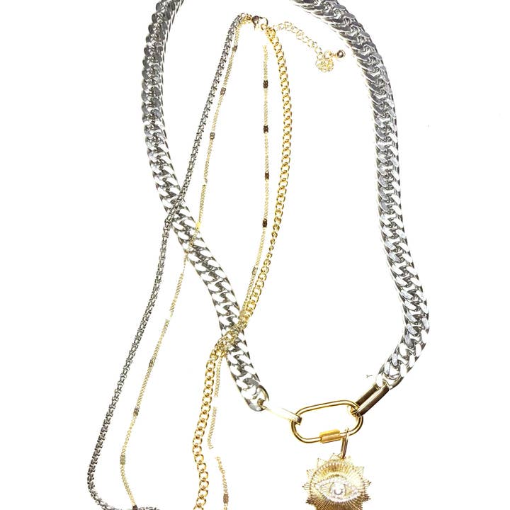 HoopLa - Vente Colliers à pendentif - Mousqueton Mauvais Œil 2 en 1 Collier à 3 positions-PVD5
