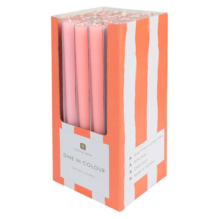 Pink Dinner Candles | 25 Candles | POS Unit | Wedding | for wholesale by Talking Tables UK