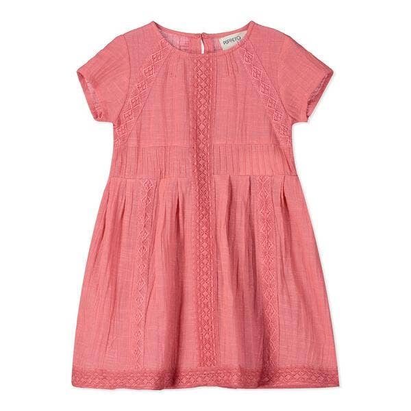 Pink Woven Dress with Lace Detail for wholesale by Poppet & Fox