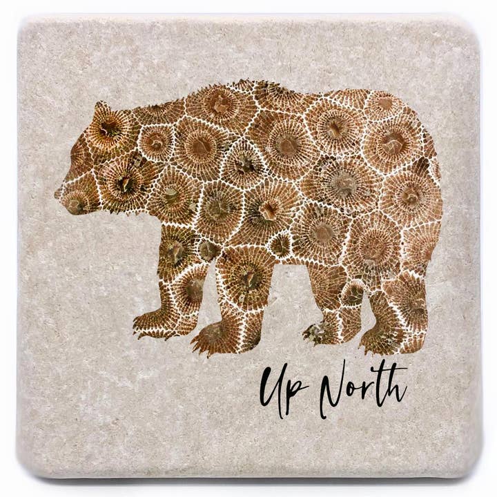 Noomoon - Wholesale Coasters - Bear Petoskey Stone Custom Name Drop Marble Coaster