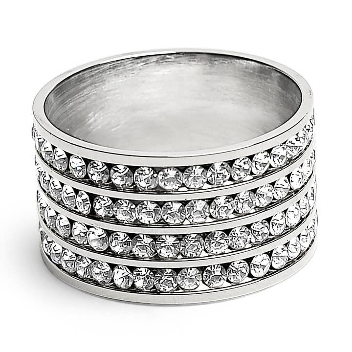 WJW - Vente Bague avec plusieurs pierres - Bague quadruple en acier inoxydable CZ Eternity0