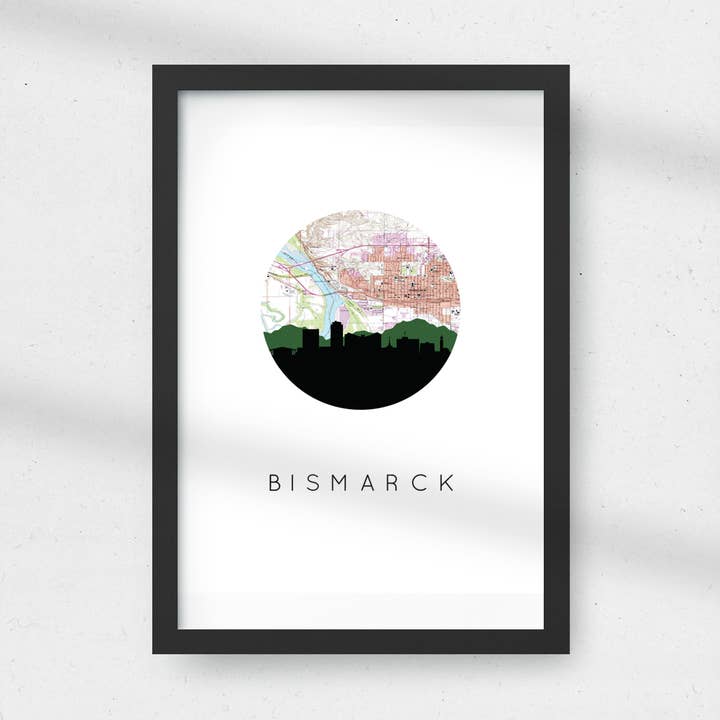 Kunstdruck mit der Skyline von North Dakota City | Mehrere Städte für den Großhandel von Paperfinch Design