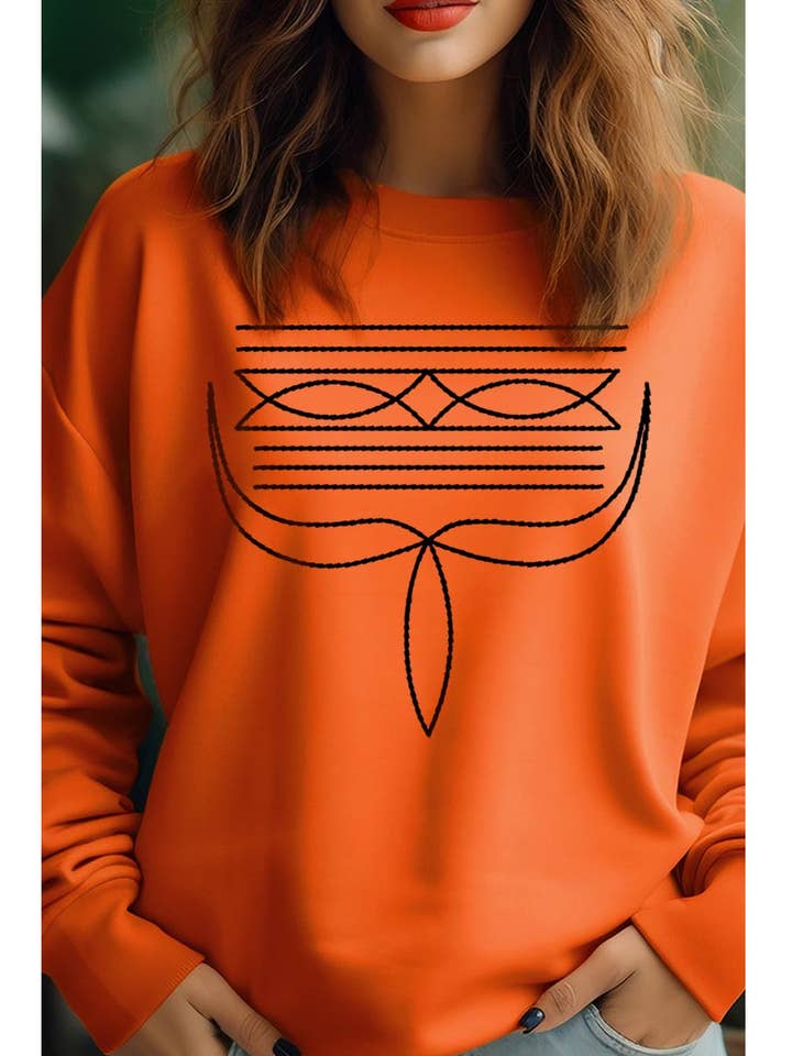 Western Boot Stitch Graphic Fleece Sweatshirts for wholesale by COLORBEAR
