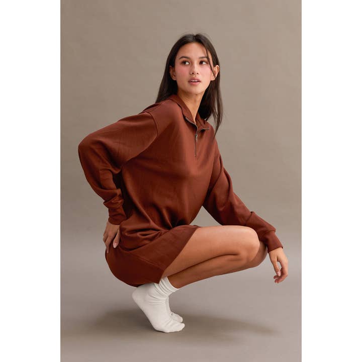 HYFVE - Wholesale Dress - Women's - Double Knit Half Zip Up Long Sleeve Mini Dress3