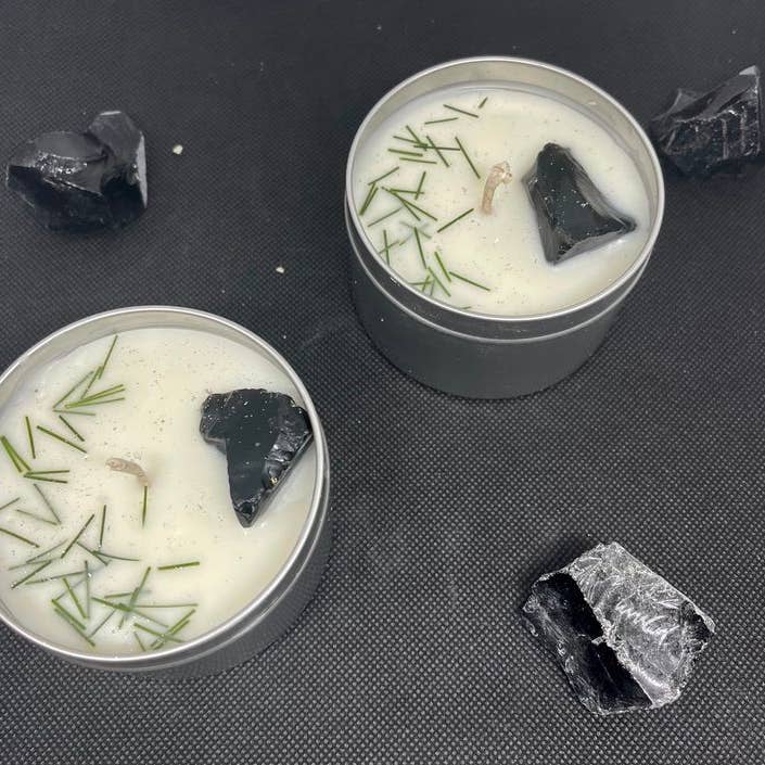 The Dark Moon Apothecary - Wholesale Travel Candles - Protection Intention tin soy crystal candle w/ Obsidian3
