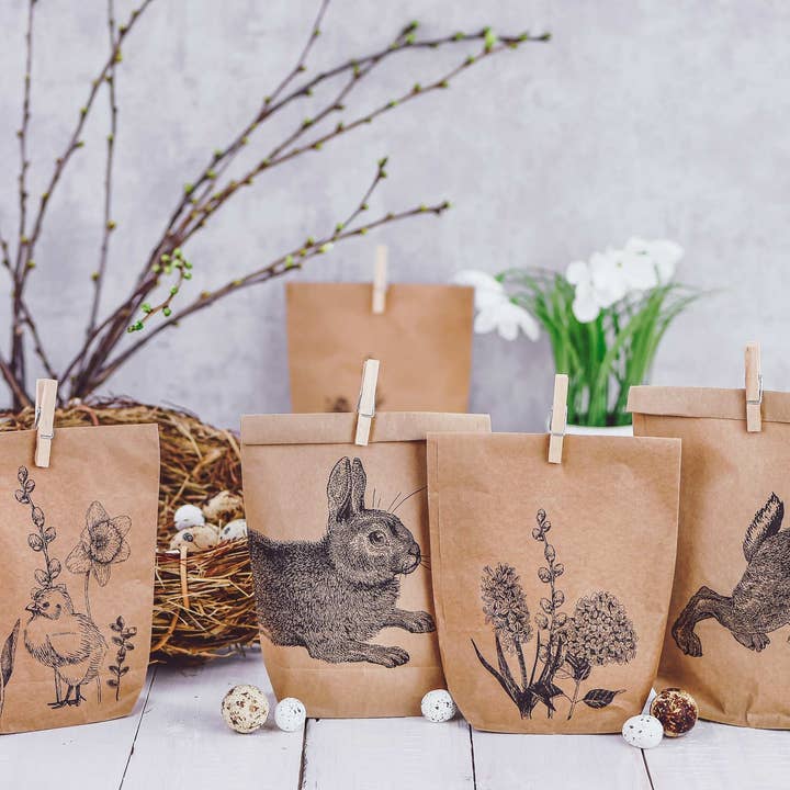Bags printed with Easter motif - brown - with Happy Easter and other Purchase Wholesale zijdevloeipapier. Free Returns & Net 60 Terms on Faire trending on Faire.