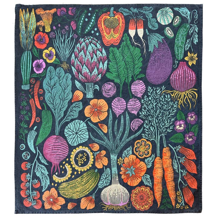 Lili Arnold - Wholesale Tea Towel - Organic Cotton Tea Towel - Midnight Veggie