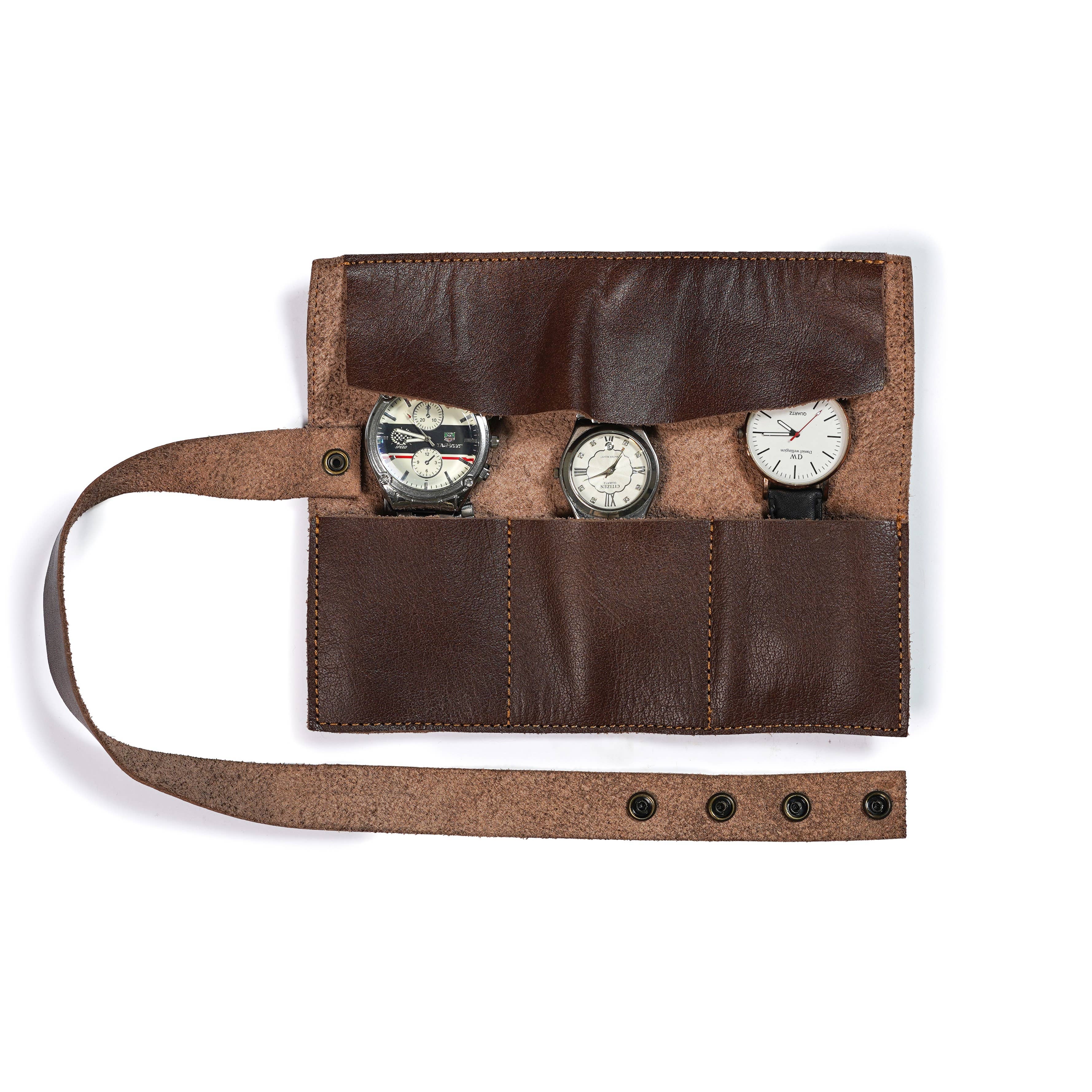 The Master Tanners - Wholesale Watch Band/Strap - Men's - Leather Watch Roll Case 3-Slot Travel Watch Case Gift3