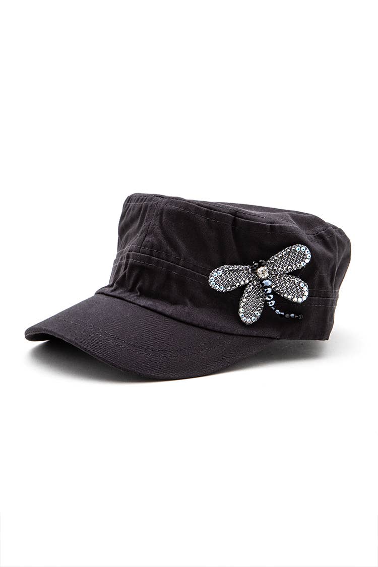 Artini Accessories - Wholesale Baseball Cap - Women's - 3D Dragonfly Beaded Statement Cadet Hat2