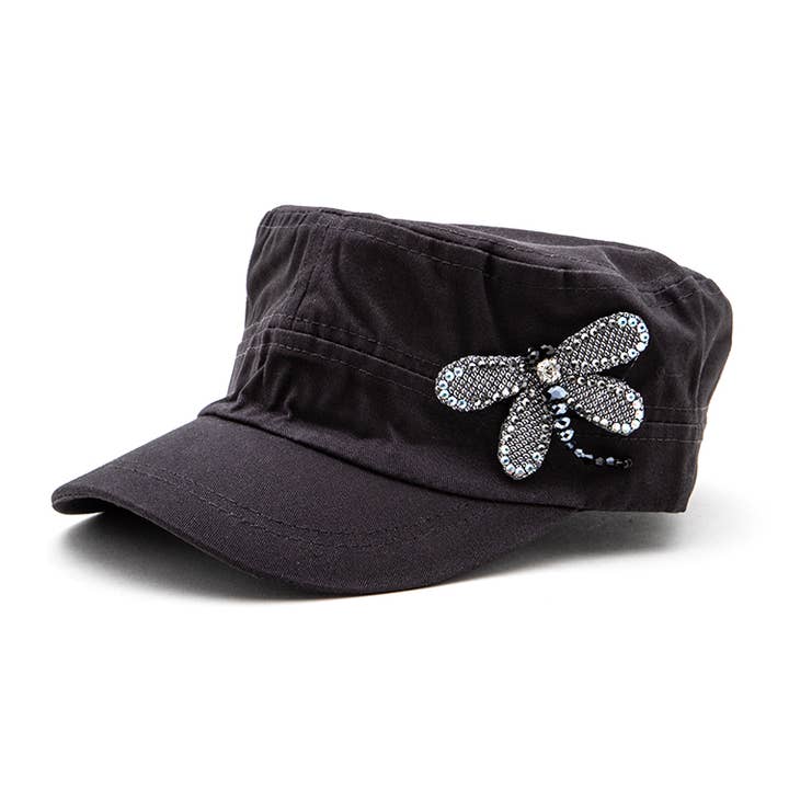 Artini Accessories - Wholesale Baseball Cap - Women's - 3D Dragonfly Beaded Statement Cadet Hat2