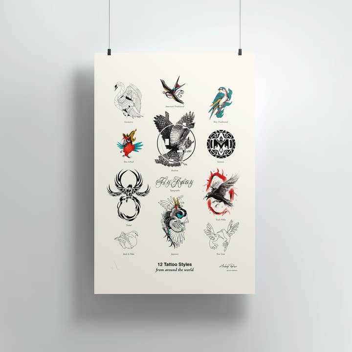 Addvent Italy – Poster por atacado – 12 Estilos de Tatuagem / Pôsteres