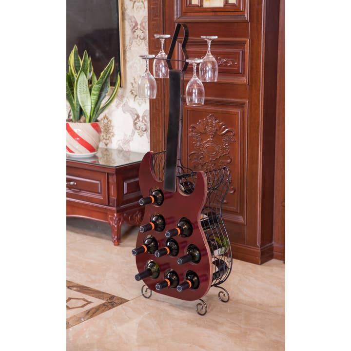 Quickway Imports - Wholesale Bottle rack/holder - Guitar Shaped Freestanding Decorative Wine Holder - 9 Bottle1