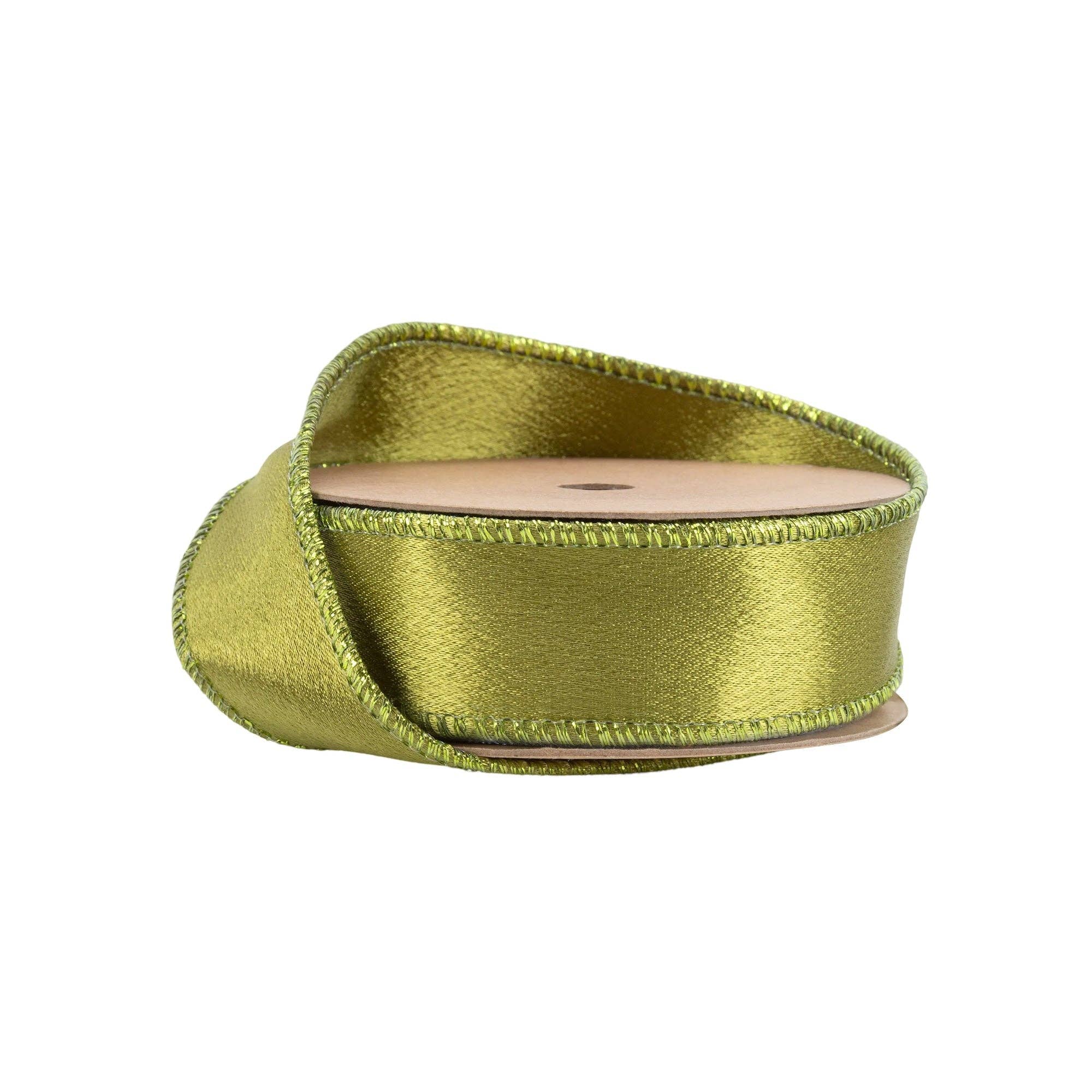 LA Ribbons Wholesale – wholesale Ribbon – Gift wrapping – 1" Wired Shimmer Satin Ribbon | Moss with Moss Backing | 10 Yard Roll0