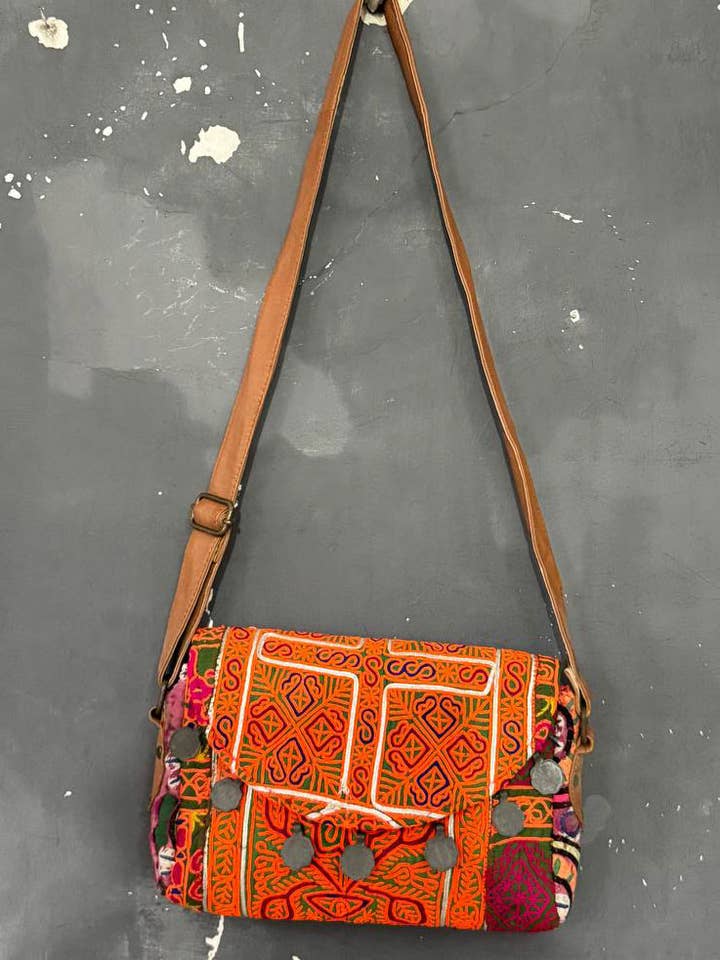 Coin Bag Mirror Bag Cotton Bag Embroidery Work Shoulder Bag for wholesale by GYPSY STUDIO