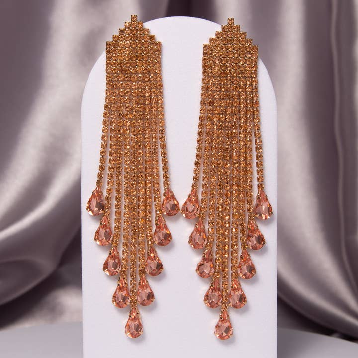 SP Sophia Collection - Wholesale Tassel Earrings - Crystal Rhinestone Waterfall Tassel Long Drop Earrings4