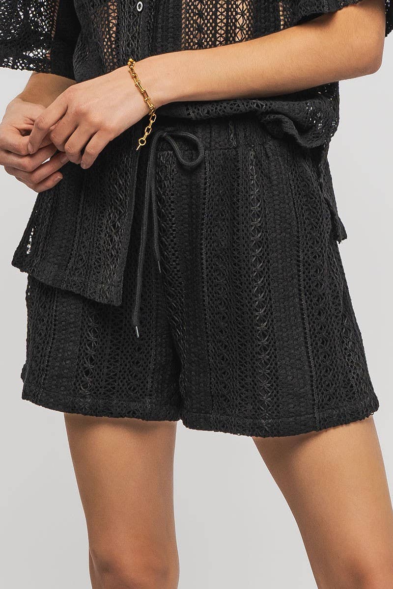 Urban Daizy - Wholesale Shorts - Women's - Bohemian Crochet Knit Drawstring Elastic Waist Pocket Shorts2