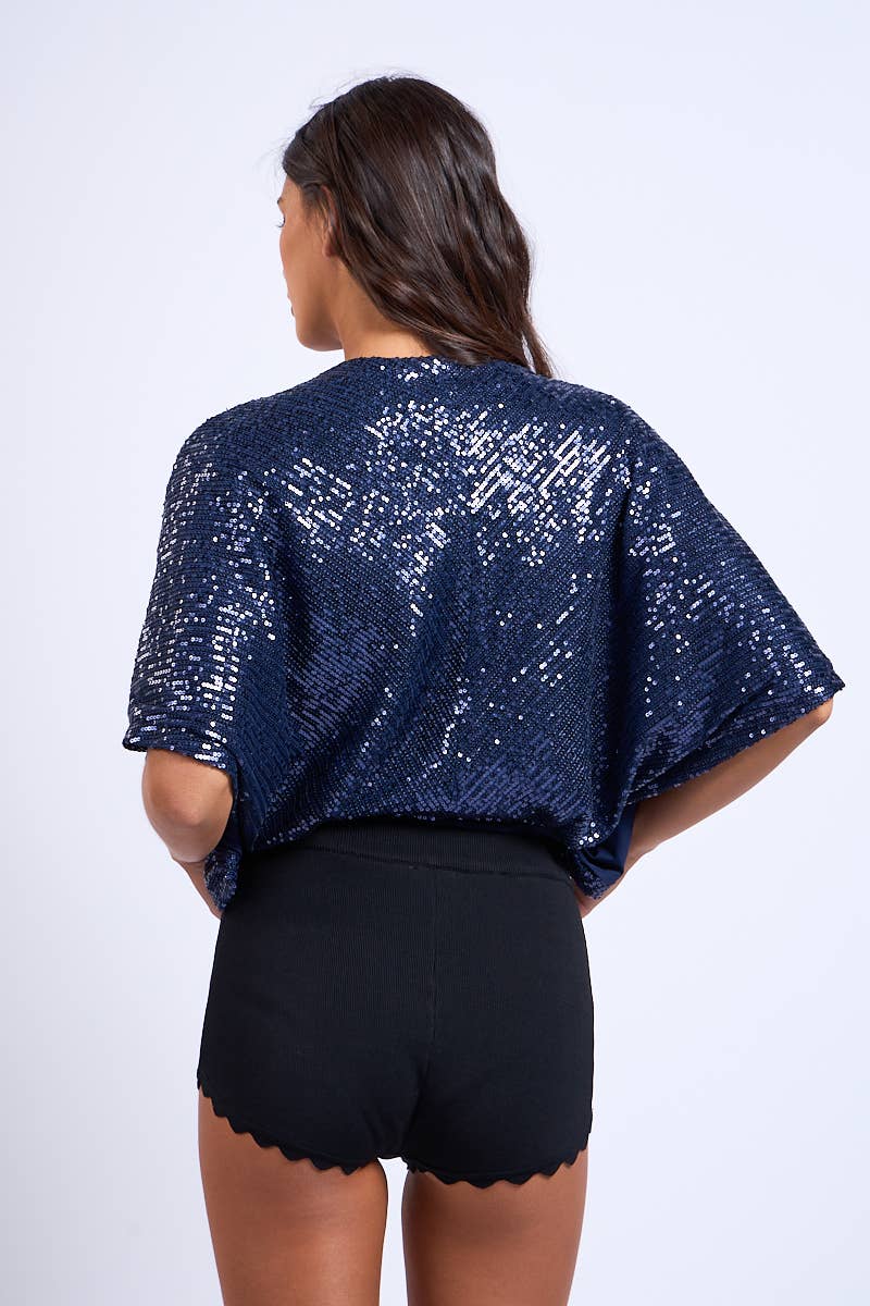 Sky to Moon - Wholesale Bodysuit - Women's - SEQUIN GLITTER PLUNGING NECK HALF SLEEVE BODYSUIT19