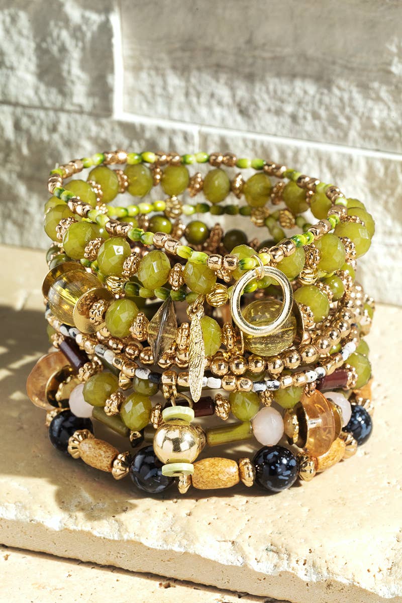 Forest Green Gdgrn  11-in-1 Multi Layered Mixed Beads Bracelet for wholesale on Faire1