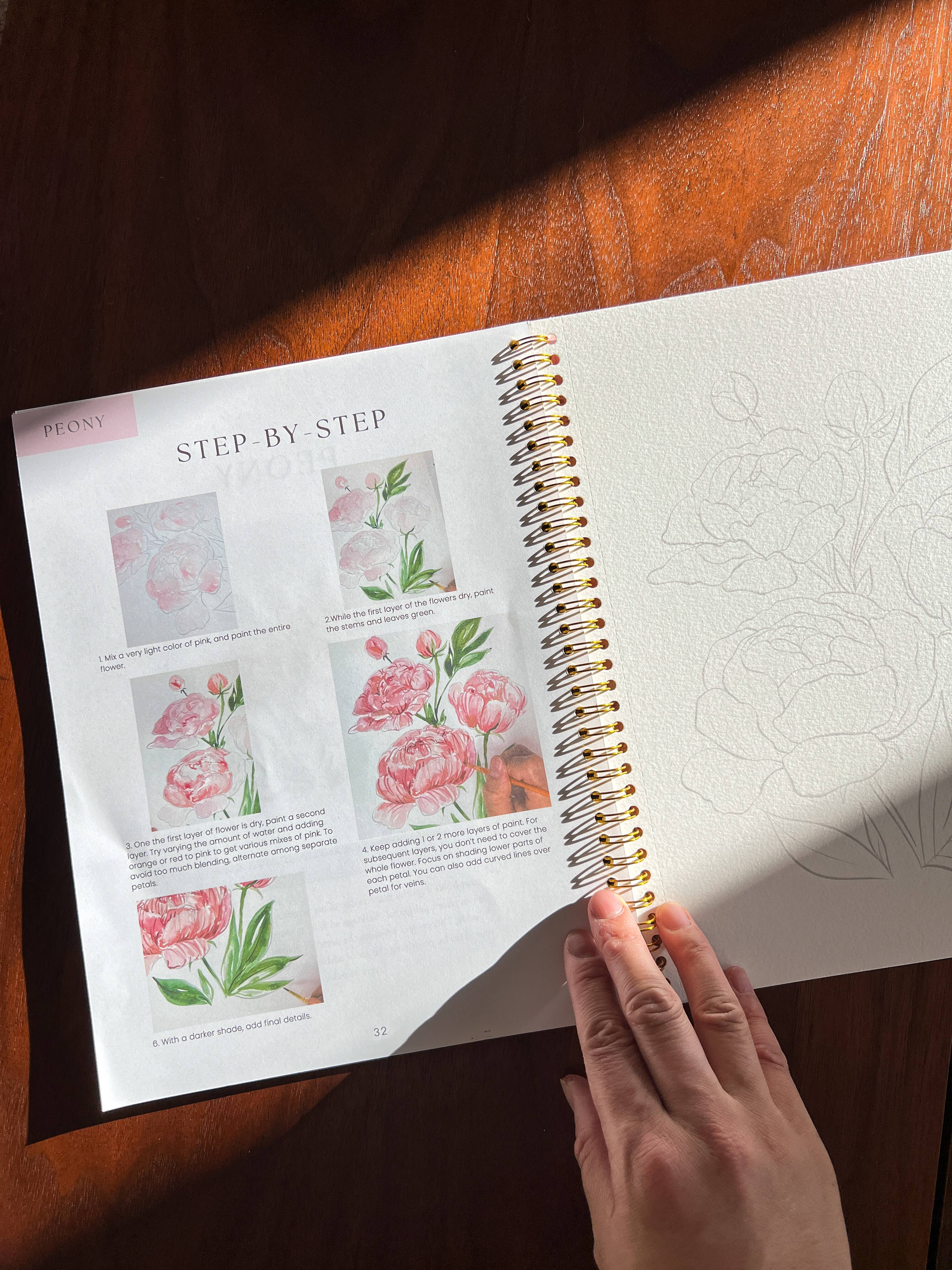Jean Choe Art & Design - Wholesale Sketchbook/Sketchpad - Watercoloring Book. Watercolor Workbook - Outlined Flowers.4