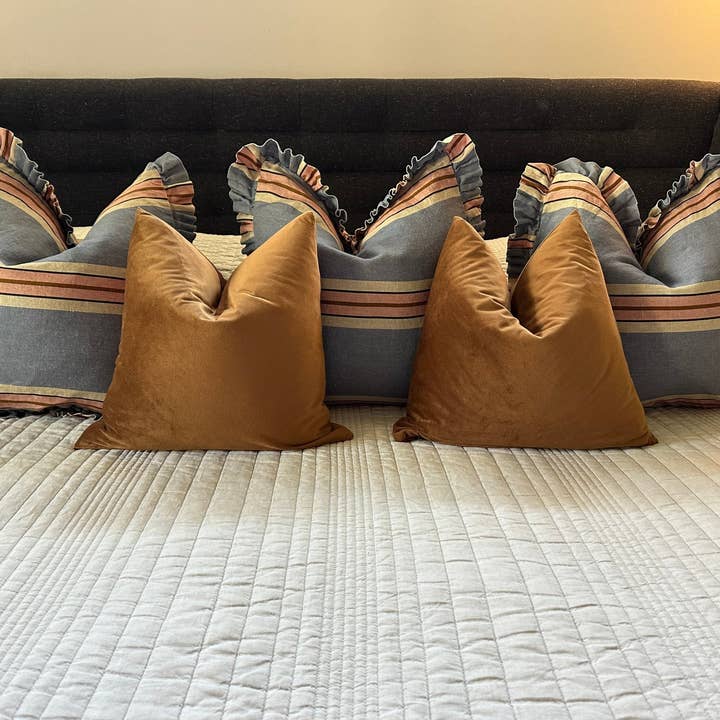 Rennah Collective - Wholesale Throw/Decorative Pillow - Foxy Blue Striped-Ruffle Pillow Cover8