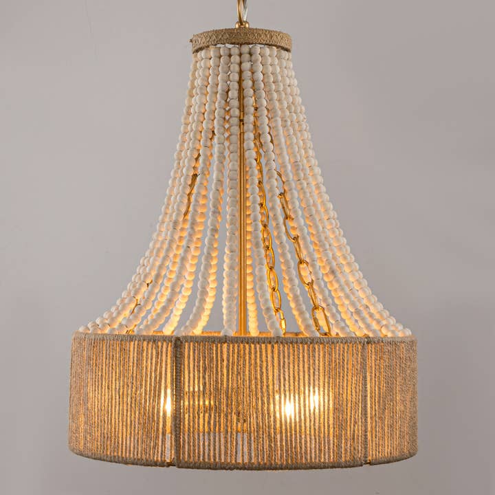 Brio Lighting - Wholesale Chandelier/Hanging Light - Farmhouse Chandelier 4-Light Golden Wood Bead Woven Shade11