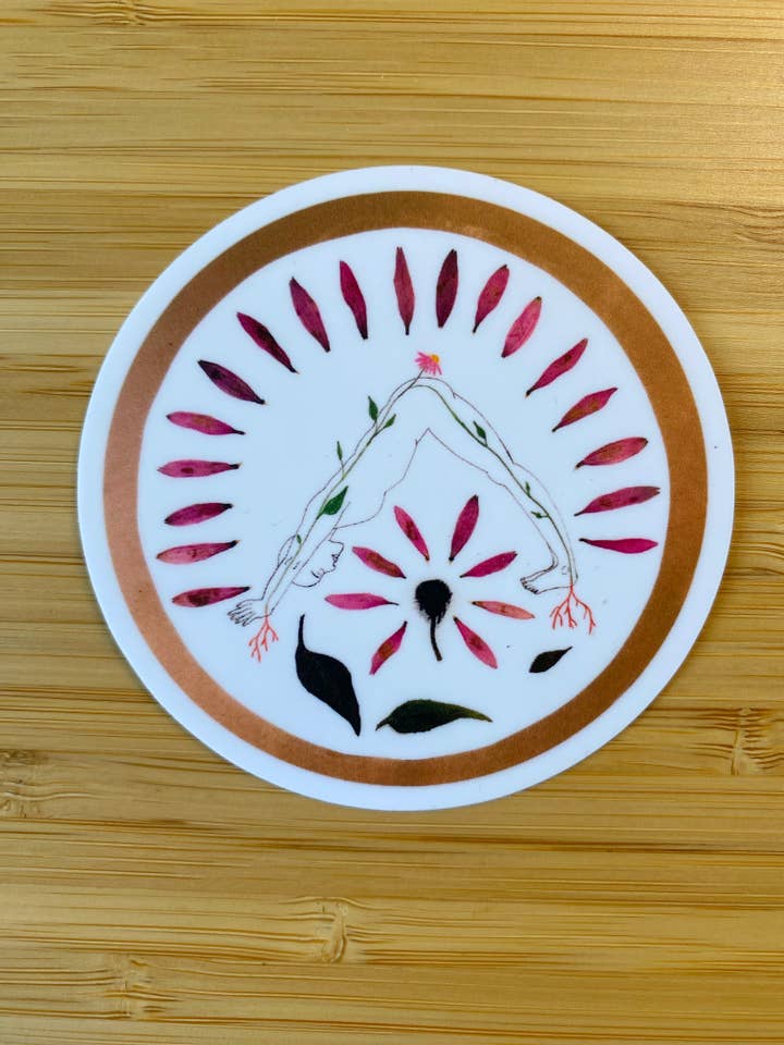 Yoga of Herbs: Echinacea / Adho Mukha Śvānāsana Sticker for wholesale by Root To Rise Holistics