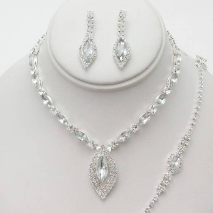 MARQUISE RHINESTONE KETTING EN ARMBAND SET, S 14041 voor wholesale door JOIA ACCESSORIES