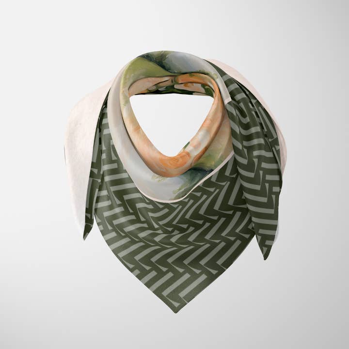 Leonie - Wholesale Scarf - Women's - Odette in Peach & Green, 90cm Silk Scarf2