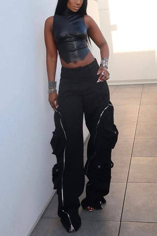 BLACK vinyl sleeveless top for wholesale on Faire6