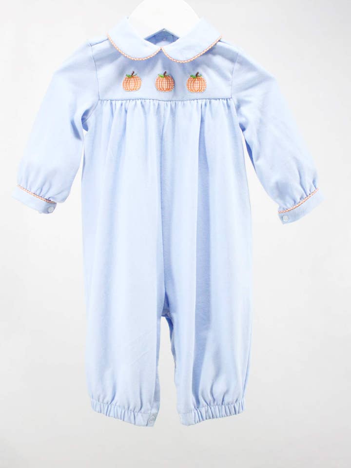 Pumpkins Garden Levi Romper for wholesale by Baby Blessings Clothing