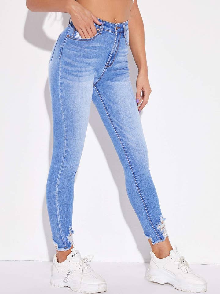 skinny jeans met hoge taille en hoge stretch en ruwe zoom voor wholesale door Flarix