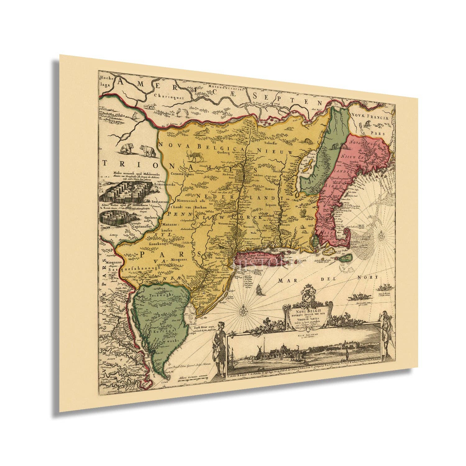 Historic Prints - Wholesale Map - 1690 Eastern United States Map - Vintage Wall Map of New England - New Netherland History Map - Old Map of New Amsterdam New York City Wall Art Poster