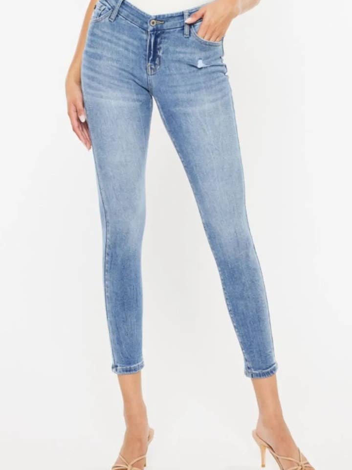 Calça jeans skinny Kancan de cintura alta com bigodes de gato por atacado de Queenado