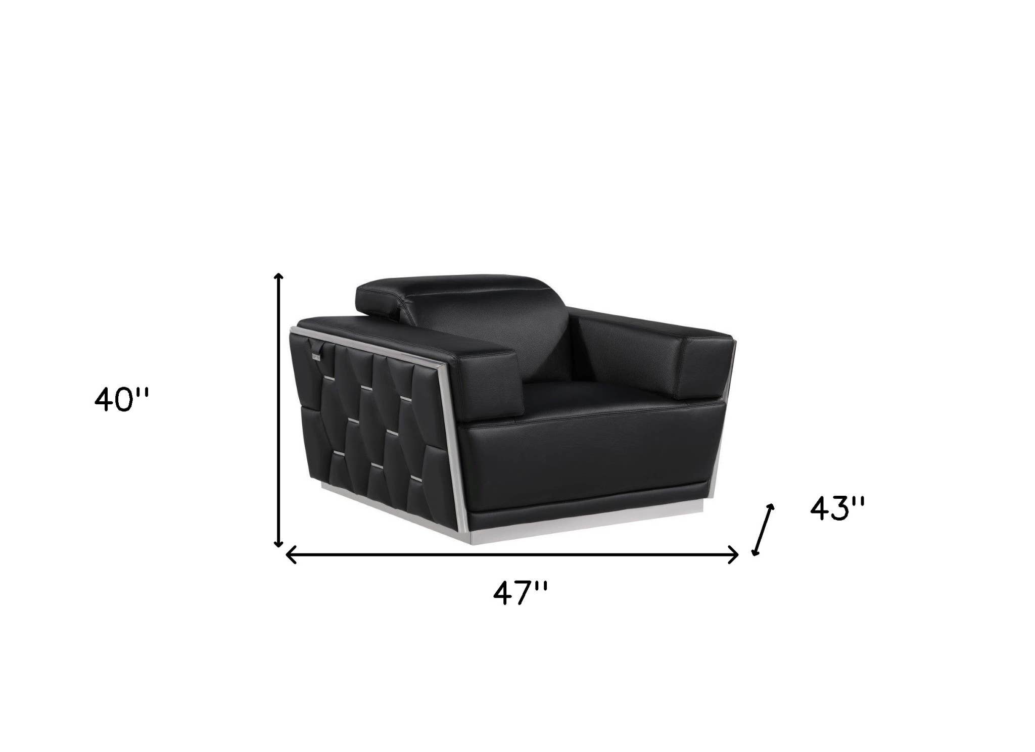 HomeRoots - Wholesale Chair - 47" Black and Silver Italian Leather Club Chair2