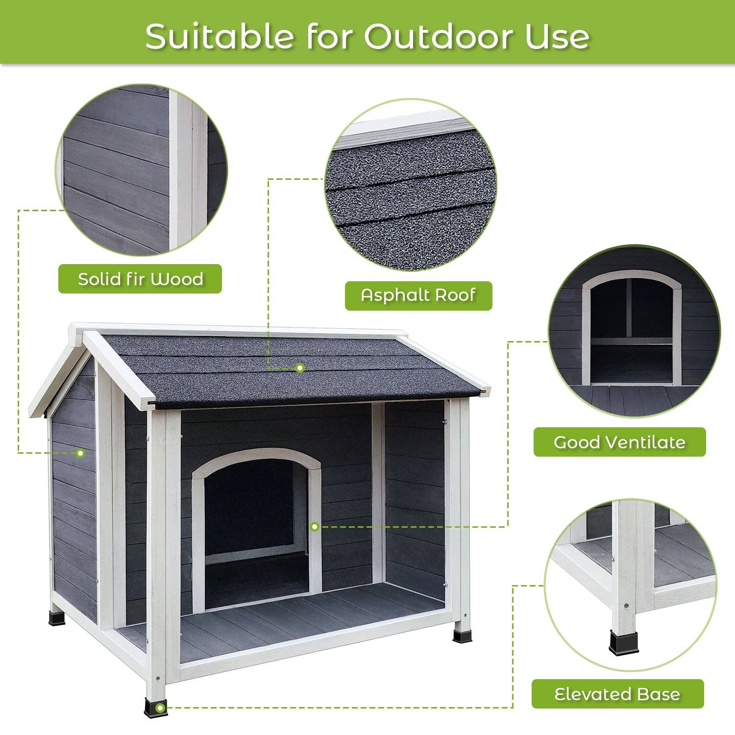 39F Inc. - Wholesale Pet Play Tunnel - Dog - Outdoor Wooden Dog House – Waterproof & Windproof, Gray6