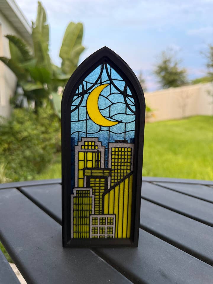 Gothic Window Tealight Book Nook | City Skyline | Bookshelf Decor for wholesale by Create Fantasy Crafts