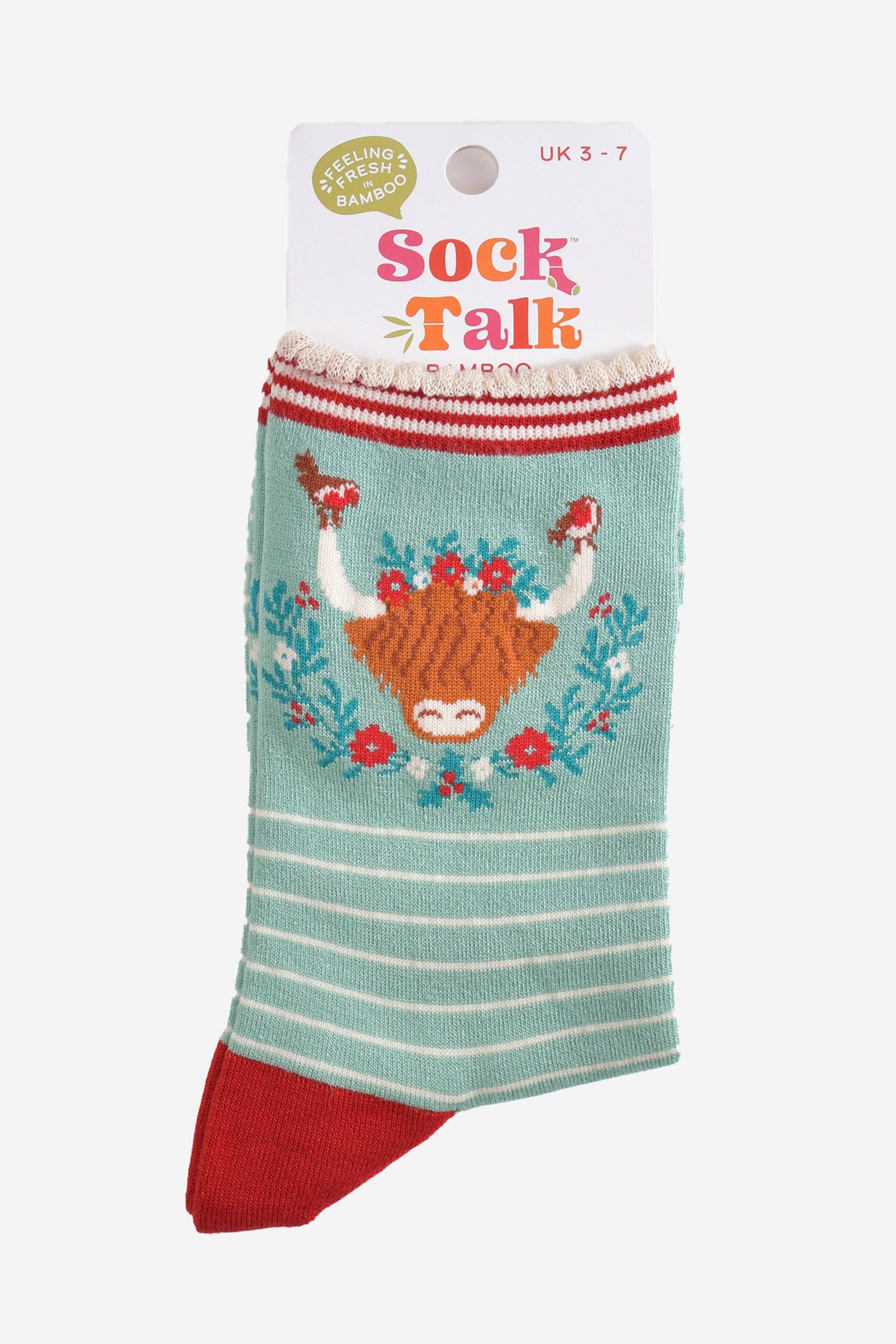 Sock Talk – wholesale Socks – Women's – Women's Bamboo Socks - Green/Red, Christmas Highland Cow4