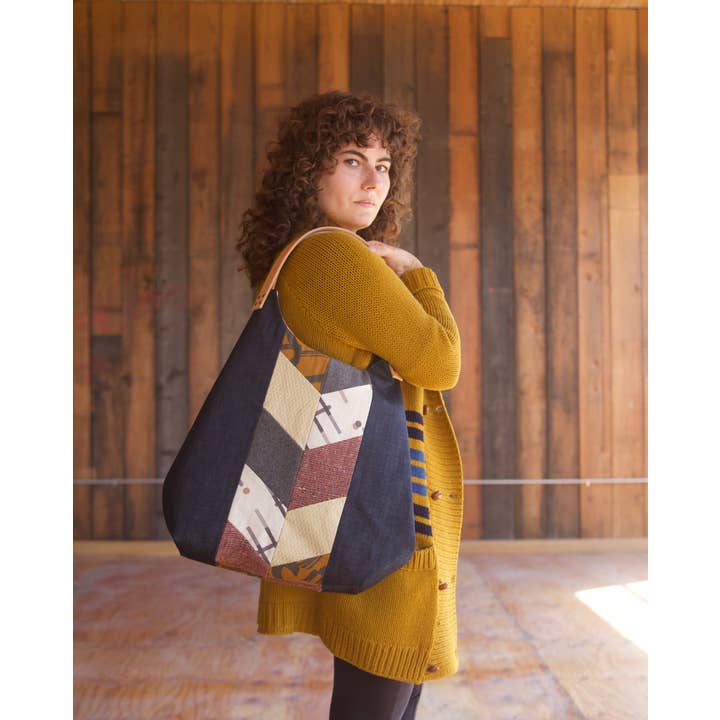 NW Convertible Tote In Earth Chevron, Handpieced Textiles for wholesale by Frankie & Coco PDX