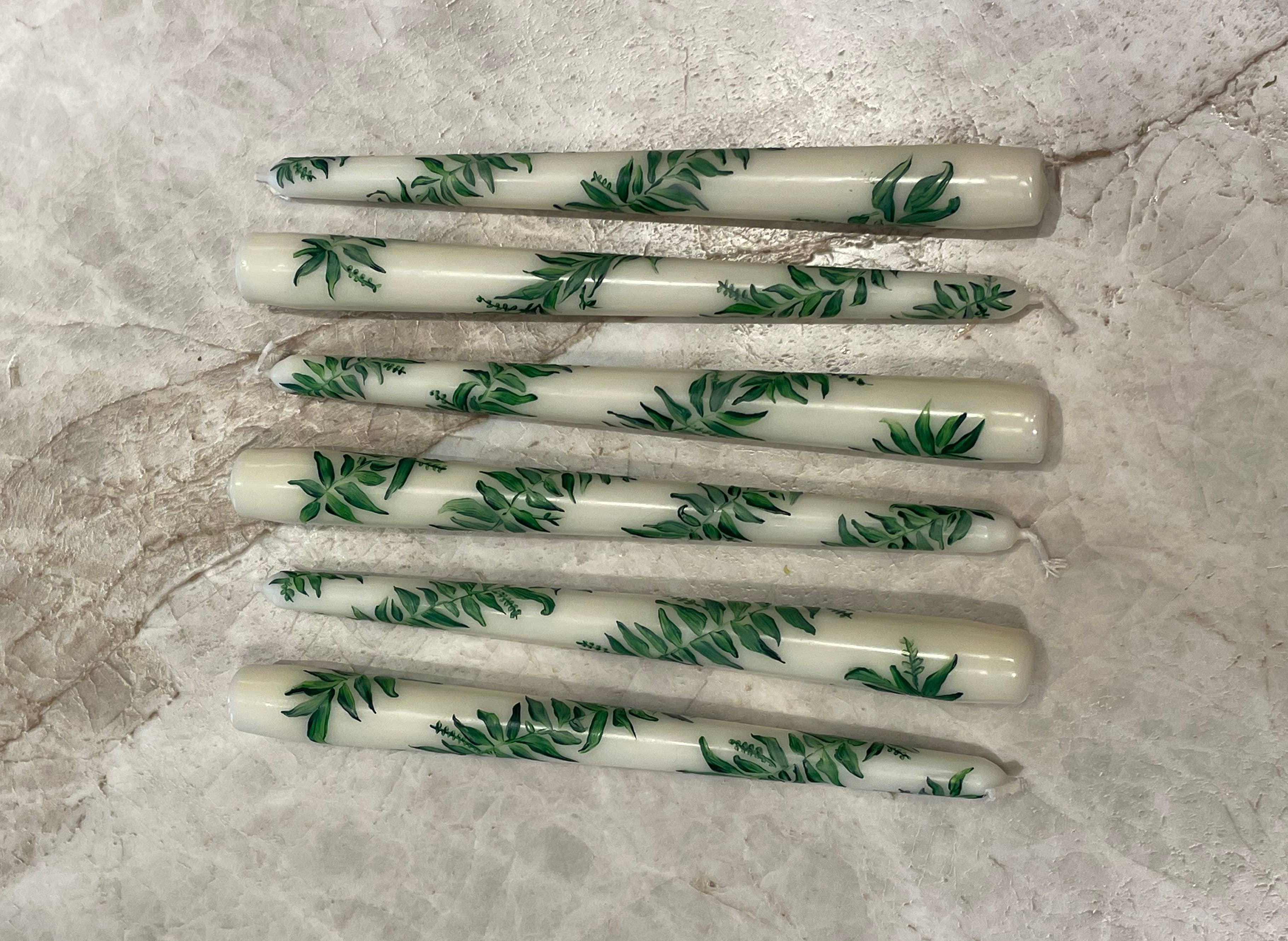 Ashley Myers - Wholesale Tapered Candle/Candlestick - Green leafy Hand-Painted 10" Taper Candle Pairs (Copy)1