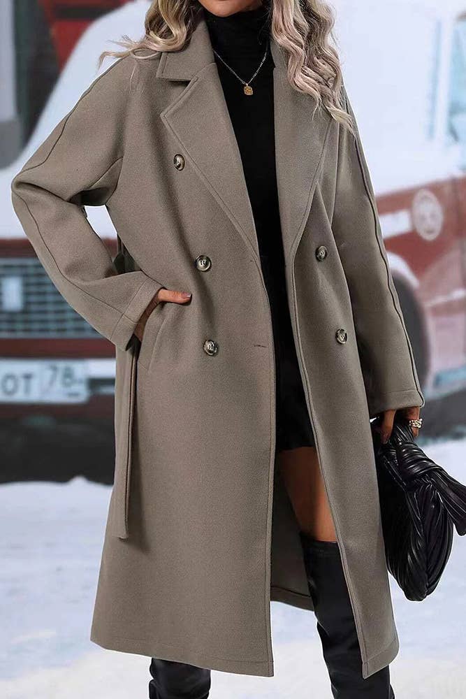 UNISHE - Wholesale Coat - Women's - Double Breasted Notch Lapels Overcoat with Belt GSS11618
