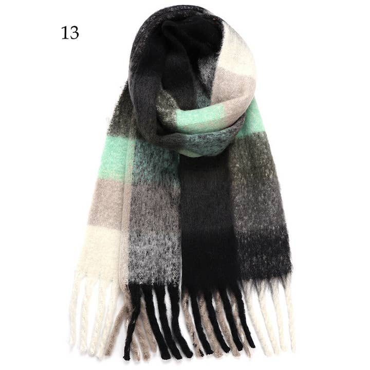 Adorro - Wholesale Scarf - Women's - Chunky Oblong Plaid Multi Color Brushed Scarf (18 colors)8