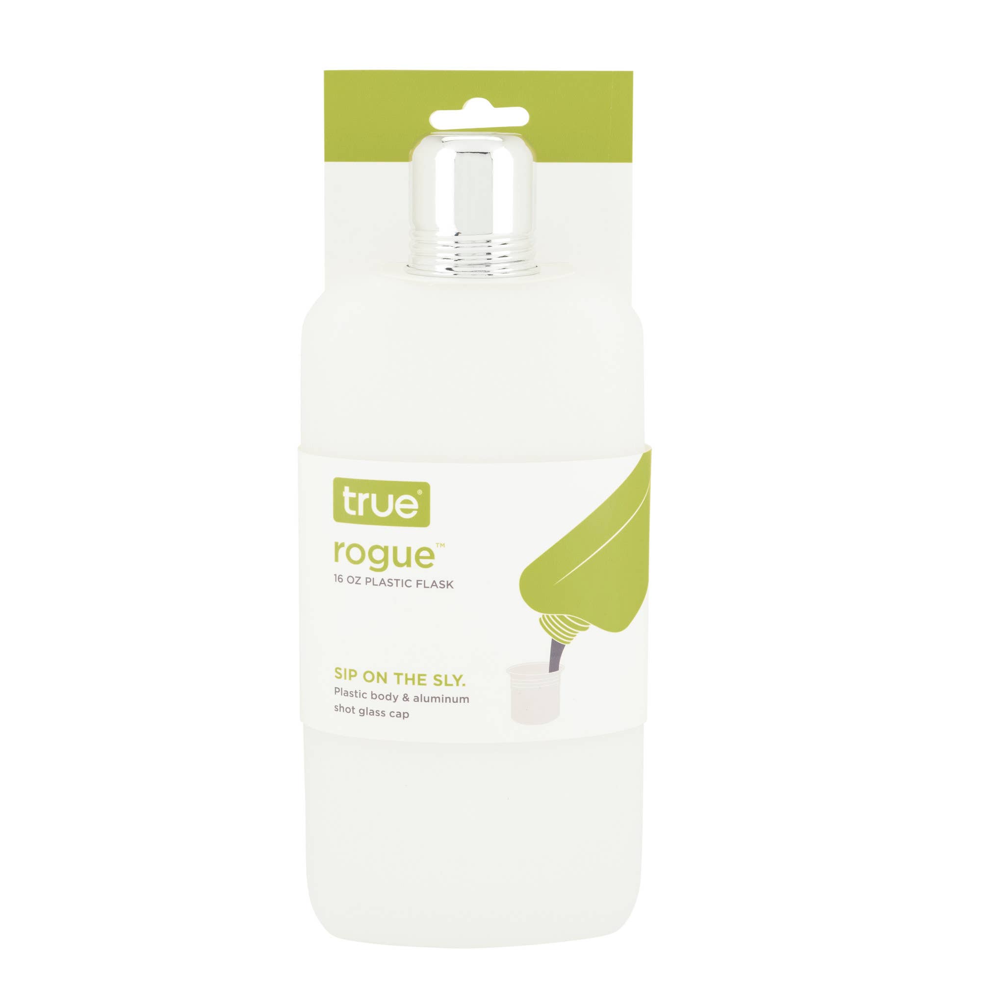 TRUE - Wholesale Flask - Rogue Plastic Flask w Shot Glass Lid ASST COLORS and SIZES18