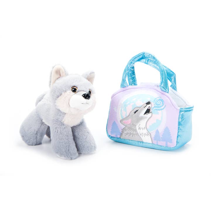 Plush Animal Set with Purse - Grey Wolf for wholesale by The Petting Zoo