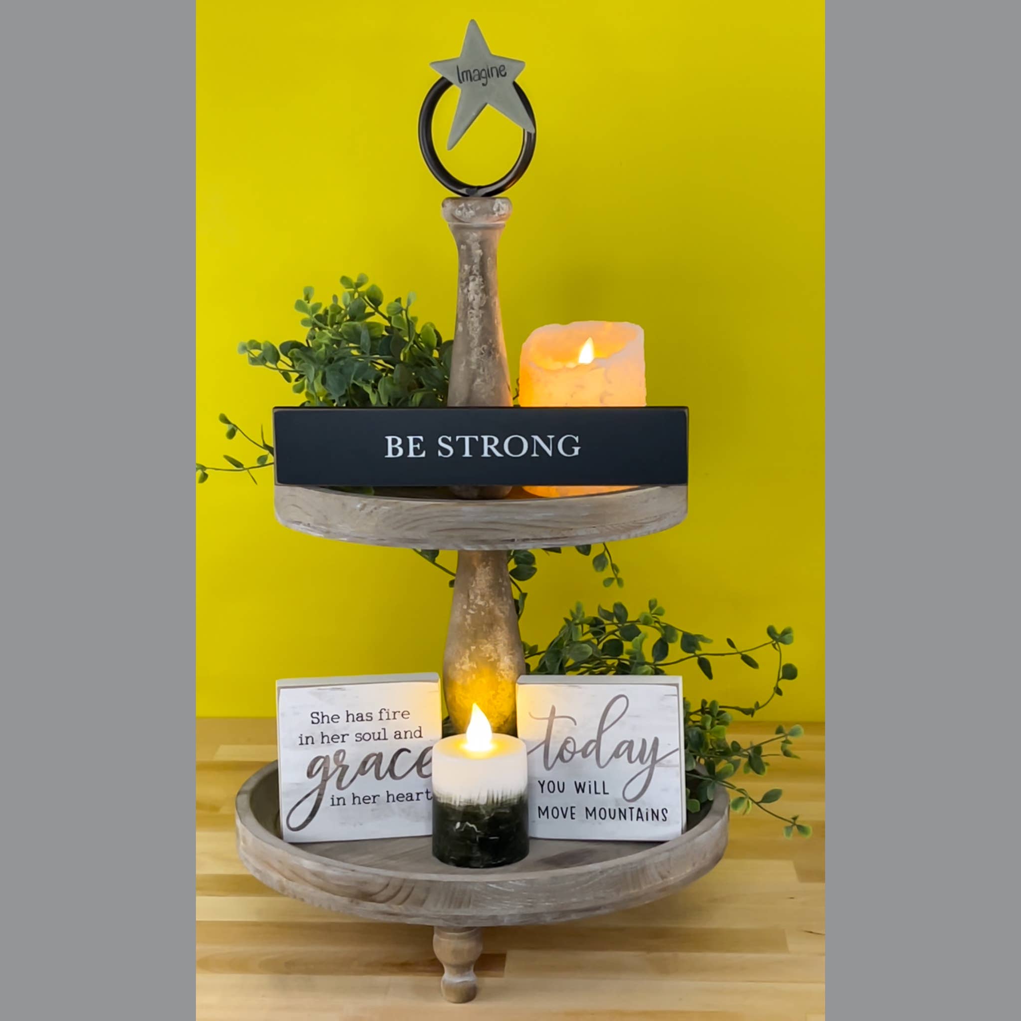 be a beam - Wholesale Decorative Tray - Weathered Two Tier Tray with Metal Handle1