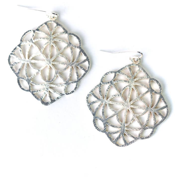 Anne Vaughan Designs Jewelry - Wholesale Dangle Earrings - Brushed Silver Geometric Statement Earrings