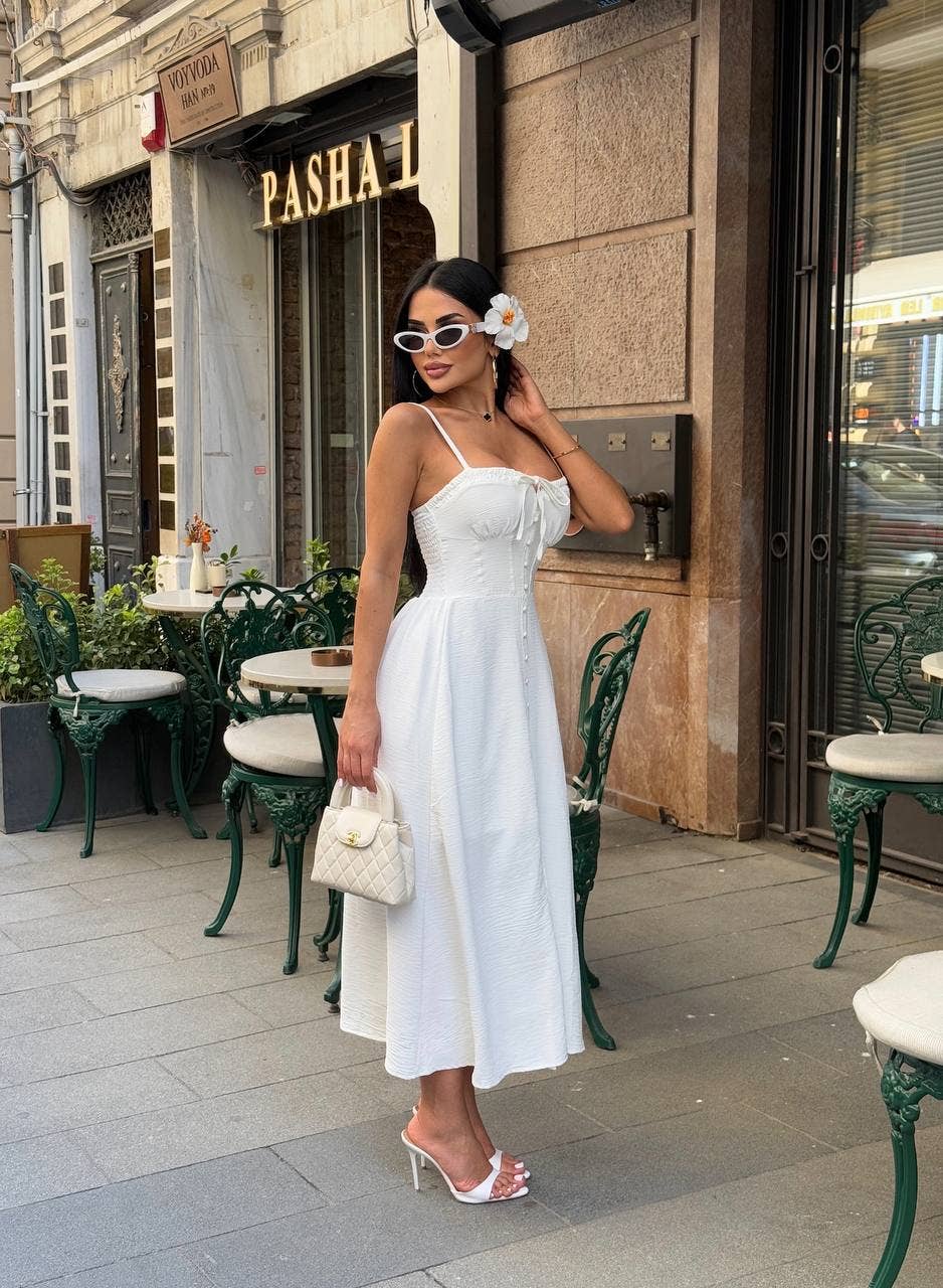 Standpoint Top – wholesale Dress – Women's – The Riviera Charm Lace-Up Midi Dress Summer Romance - 12028